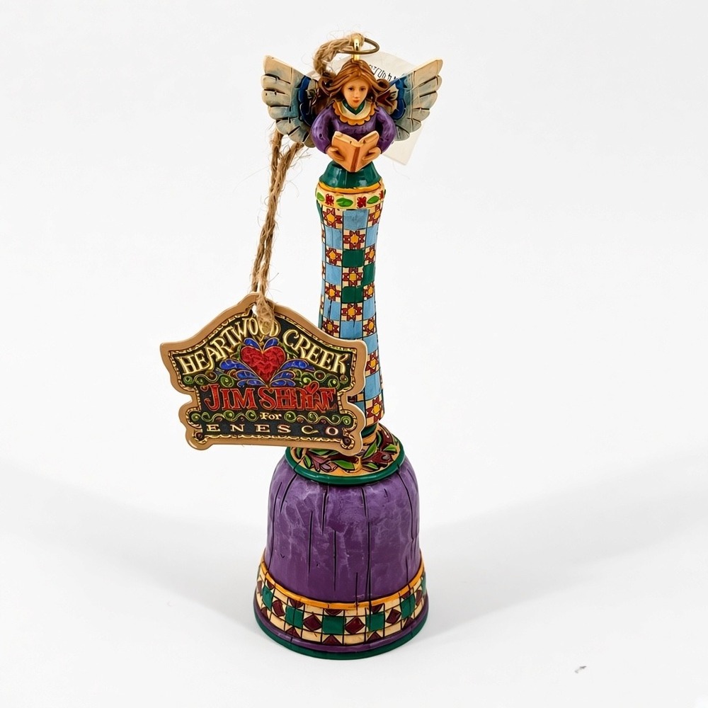 Jim Shore Heartwood Creek Angel Bell Purple Folk Art Cottage core rustic